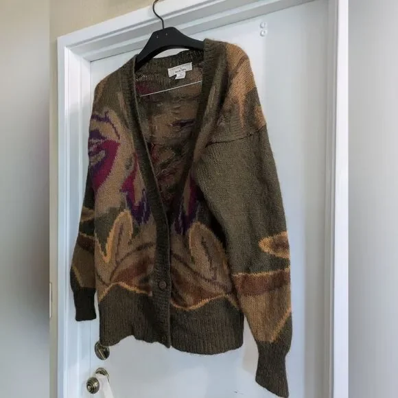 Collections By Michelle Stuart Olive & Purple Cardigan Sweater Mohair Lambswool - Picture 3 of 5